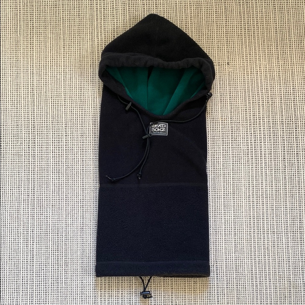 Black and Green fleece Hooded Neck Warmer